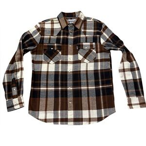Levi Strauss & Co. Men’s Pearl Snap Brown Cotton Plaid Flannel Shirt. Size S